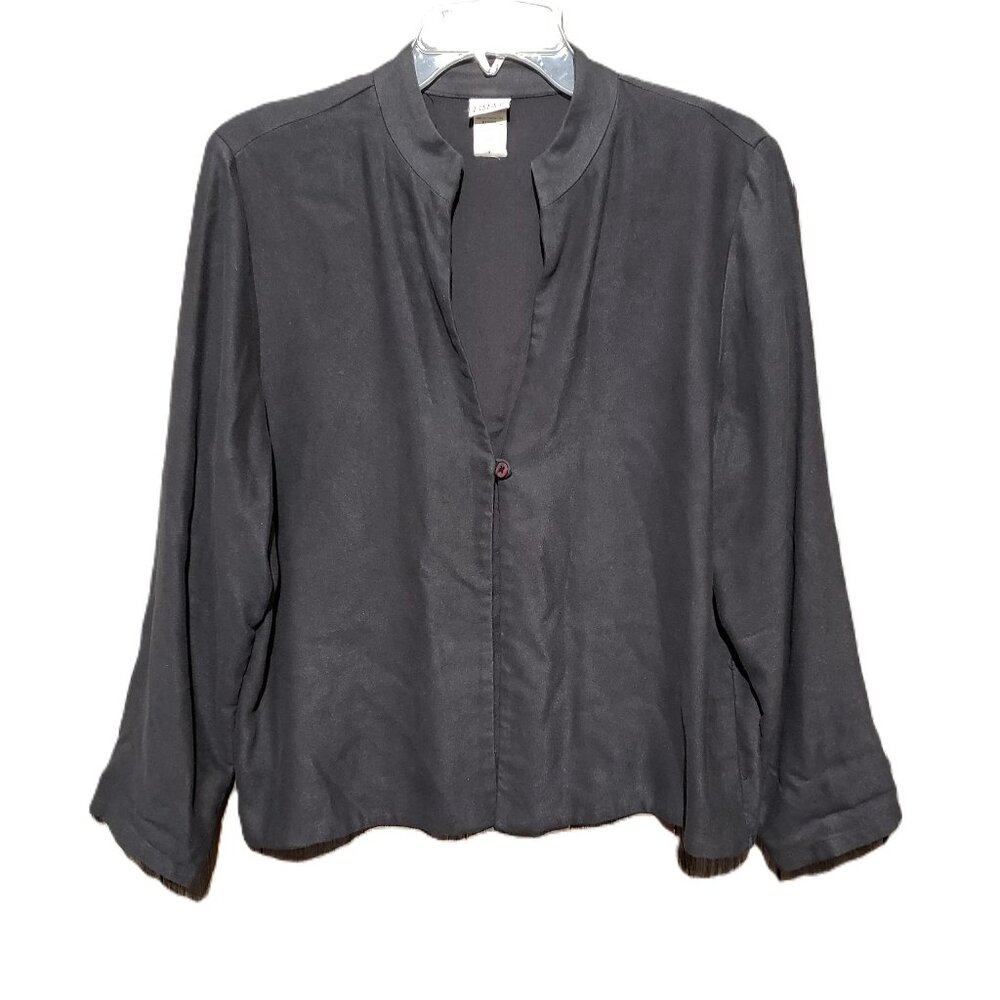 Eileen Fisher Women's Gray Rayon 1 Button Jacket Blazer Blouse